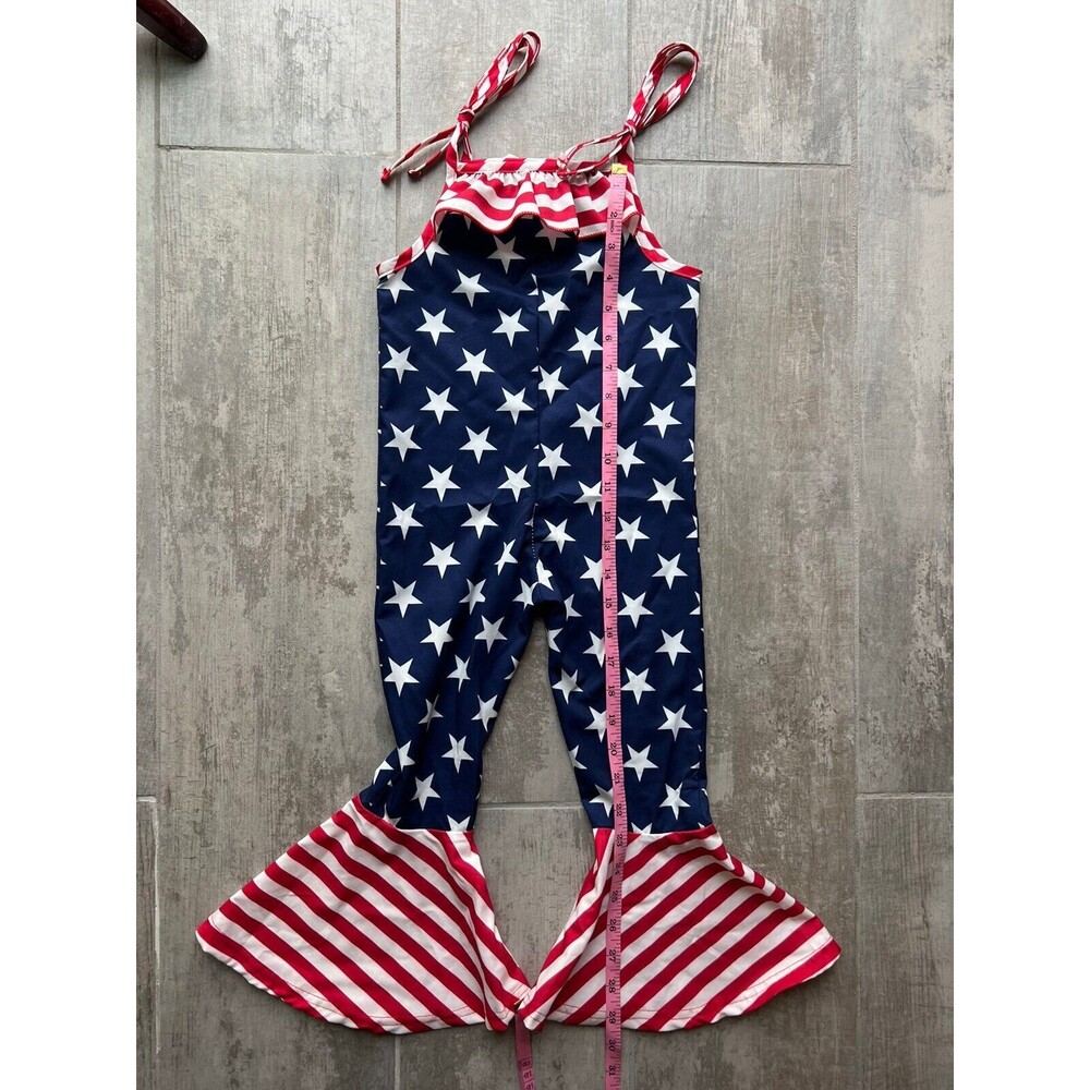 Los Angeles Boutique Toddler Girl American Flag Outfit Holiday Party Jumpsuit 3T - Picture 11 of 11
